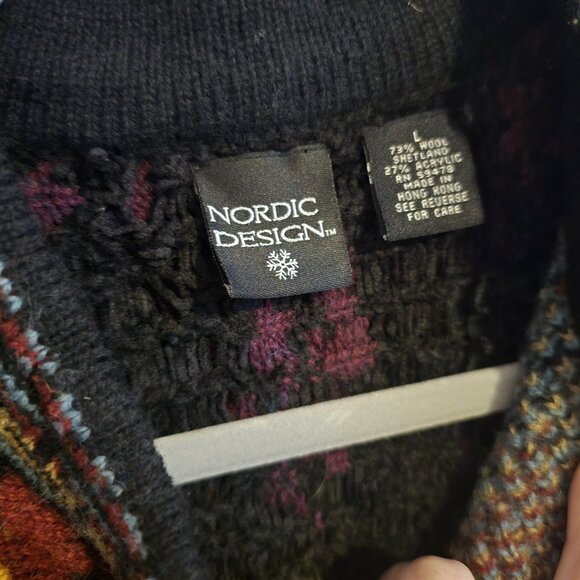 Nordic Design Purple Shetland Norwegian Printed Sweater Size L - Picture 2 of 6